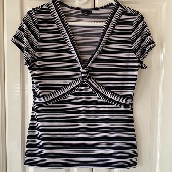 Women - dressy or casual stretch top, black and white short sleeve - Picture 1 of 11